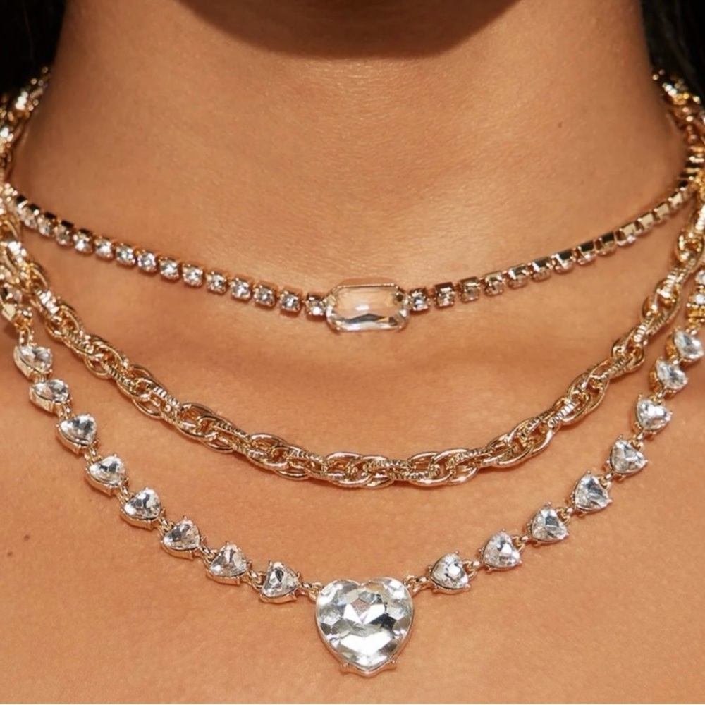 Fashion Nova Gold and Silver Heart Necklace Set NWT